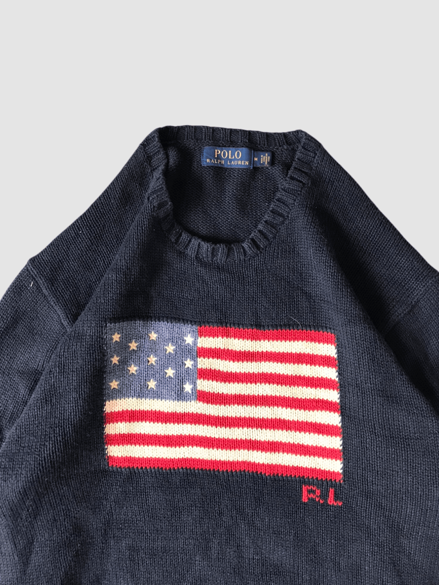 VTG 90's Polo Ralph Lauren USA Flag Knit Sweater thumbnail 3