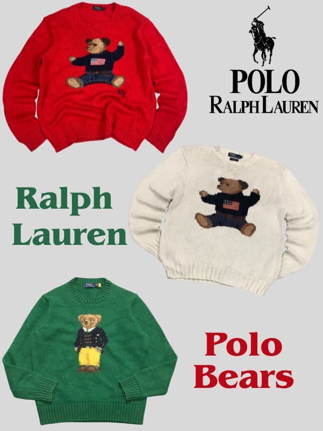 Bundle of Polo Ralph Lauren Bear Knit Sweaters (3 Colors)