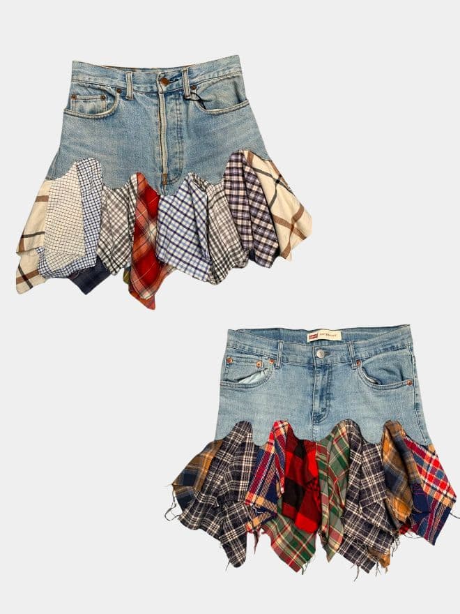 Levi’s Denim Patchwork Plaid & Flannel Mini Skirt