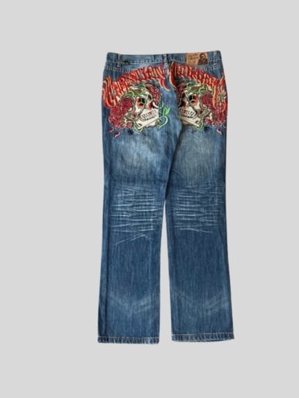 VINTAGE ED HARDY BY CHRITIAN AUDIGIER Y2K EMBROIDERED DENIM - 36X32