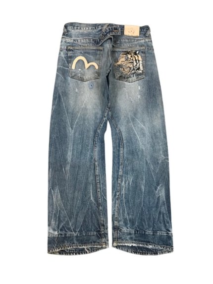 VINTAGE EVISU INSPIRED BUCKLE BELT DENIM - 28X32